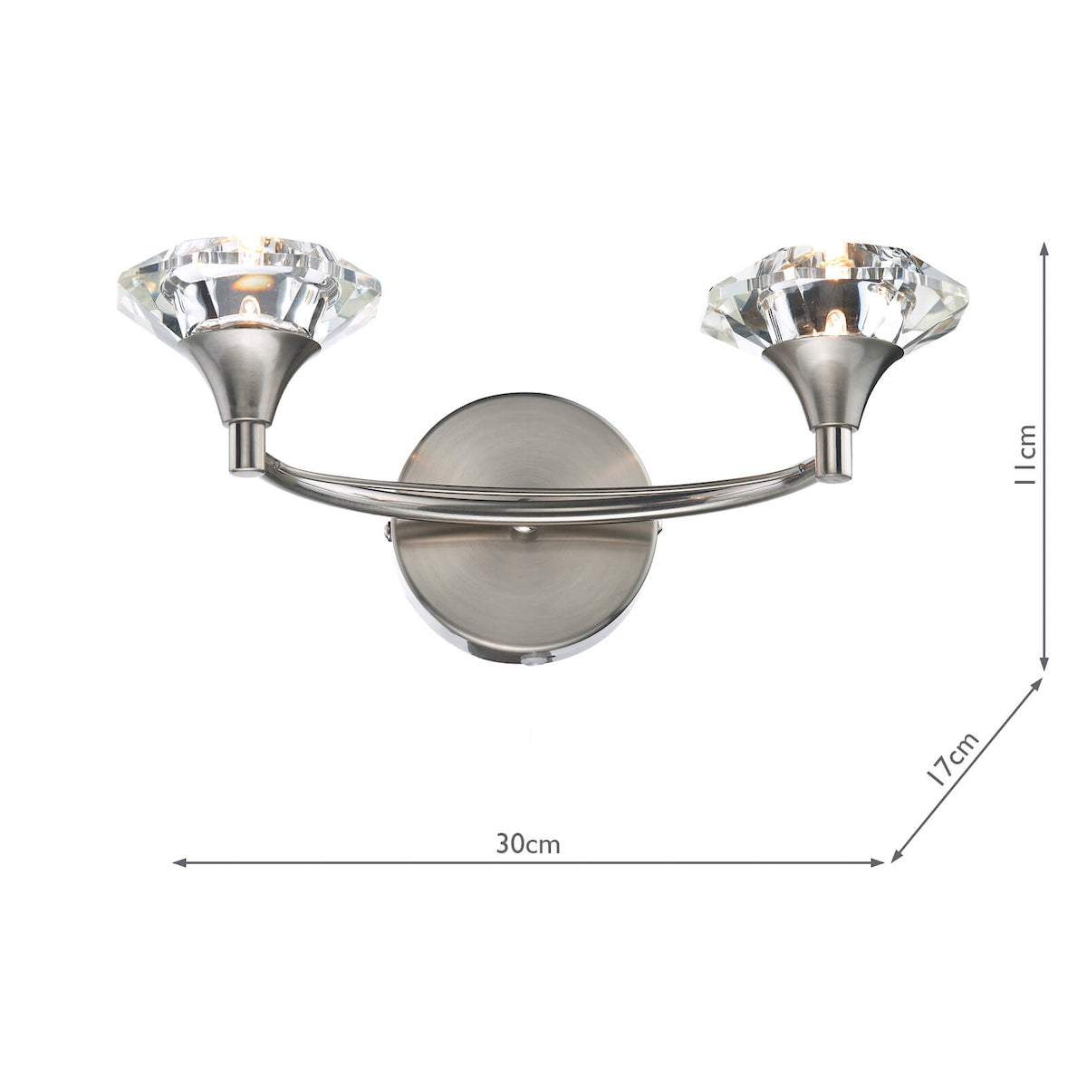 Luther 2 Light Wall Light Satin Chrome Crystal