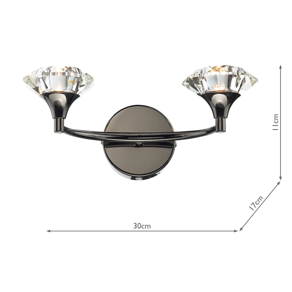 Luther 2 Light Wall Light Black Chrome Crystal