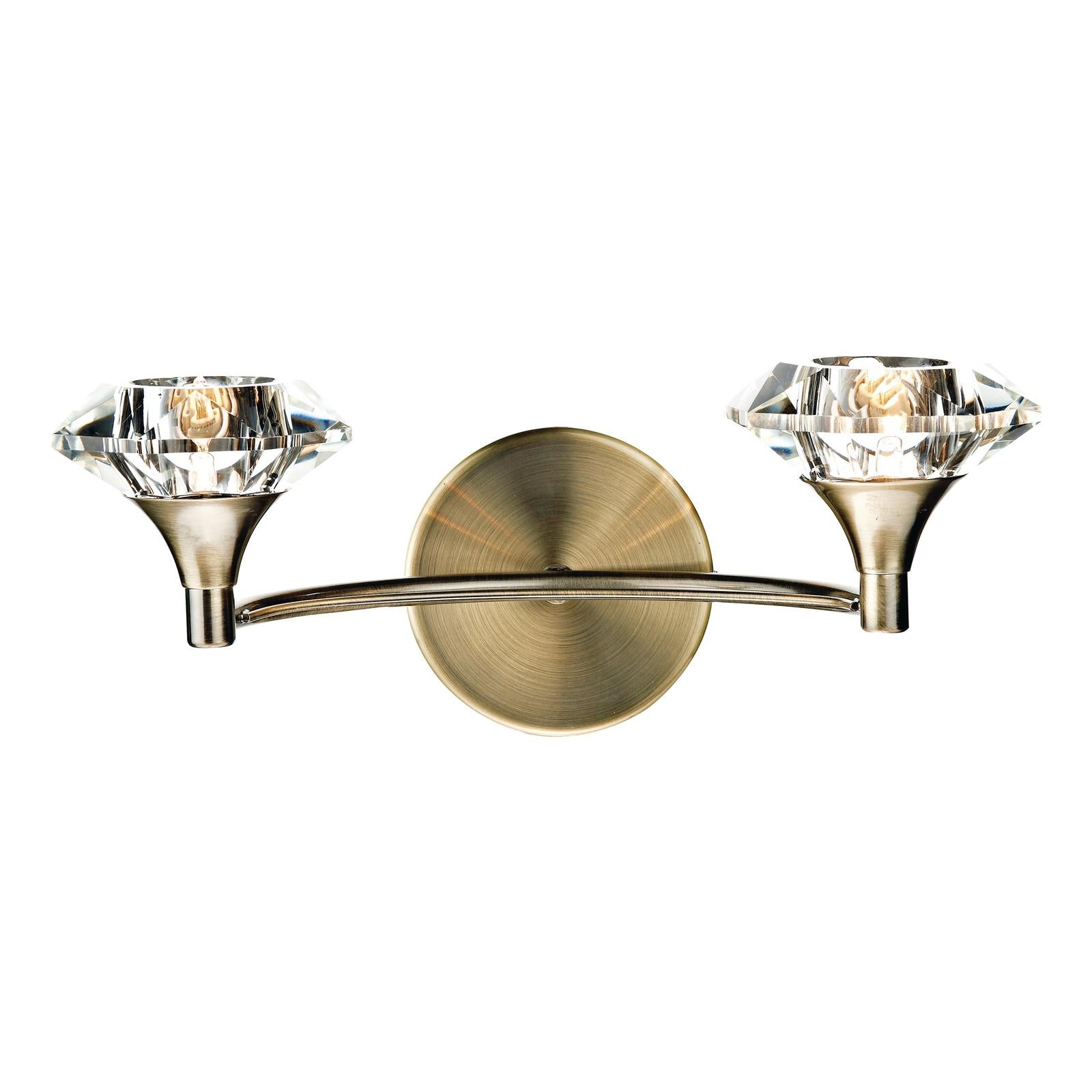 Luther 2 Light Wall Light Antique Brass Crystal