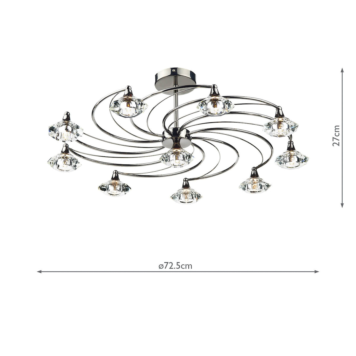 Luther 10 Light Semi Flush Black Chrome Crystal