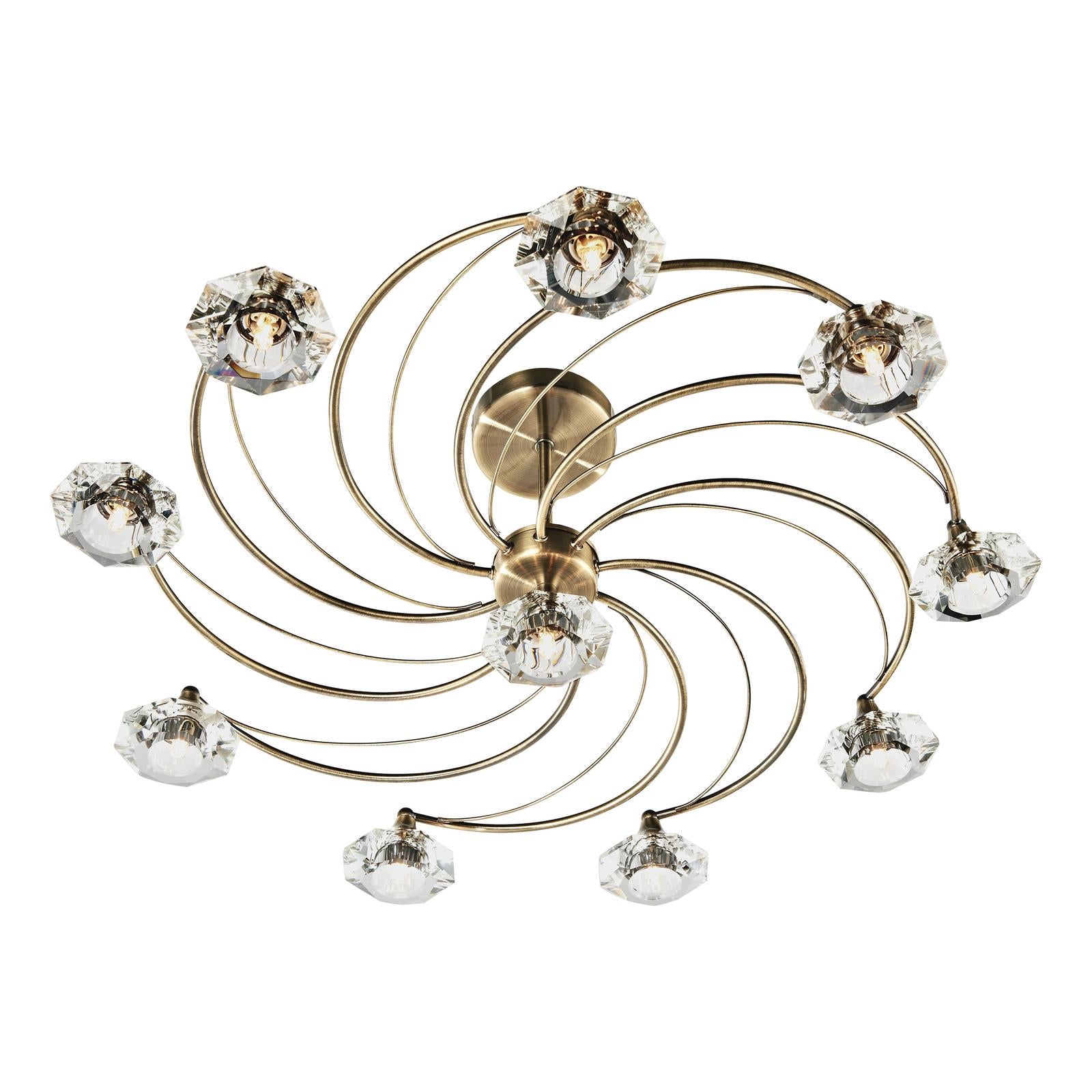 Luther 10 Light Semi Flush Antique Brass Crystal