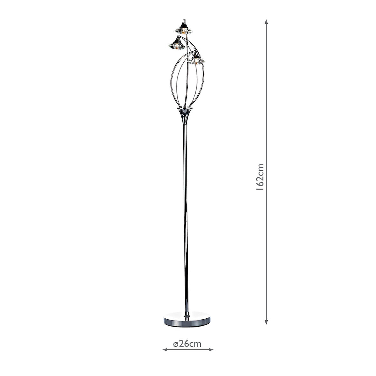 Luther 3 Light Floor Lamps Polished Chrome Crystal