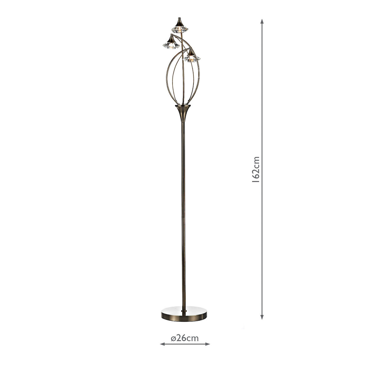 Luther 3 Light Floor Lamps Antique Brass Crystal