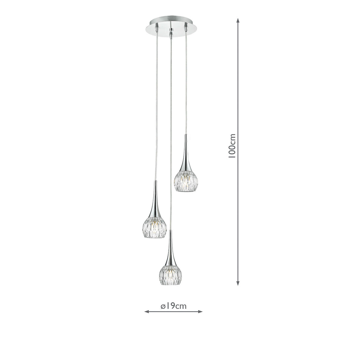 Lyall 3 Light Pendant Polished Chrome Glass