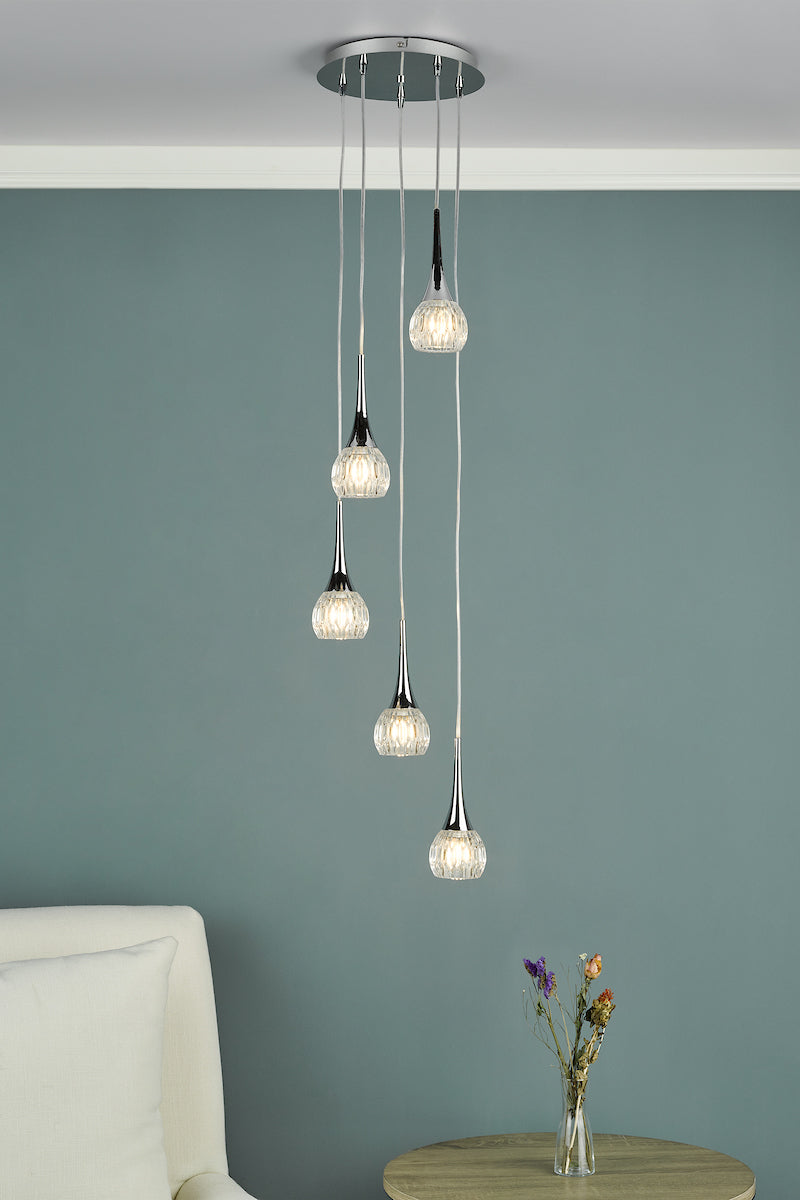 Lyall 5 Light Pendant Polished Chrome Glass