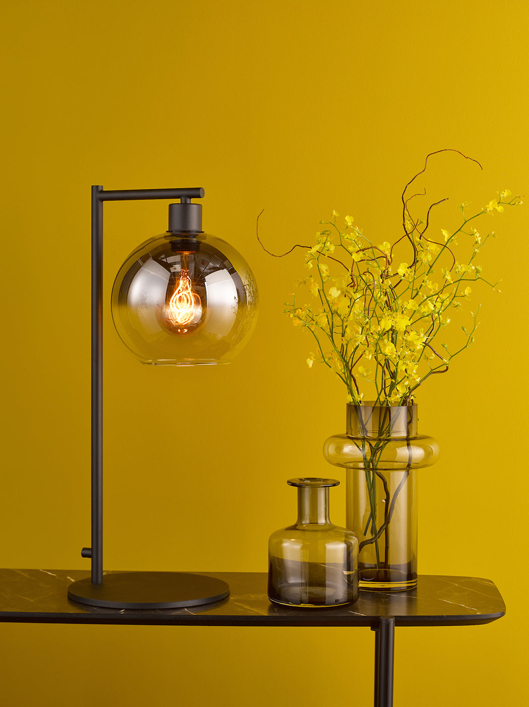 Lycia Table Lamp Matt Black and Smoked Ombre Glass