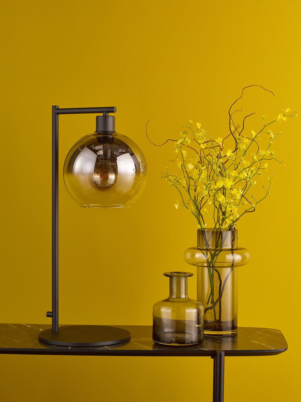 Lycia Table Lamp Matt Black and Smoked Ombre Glass