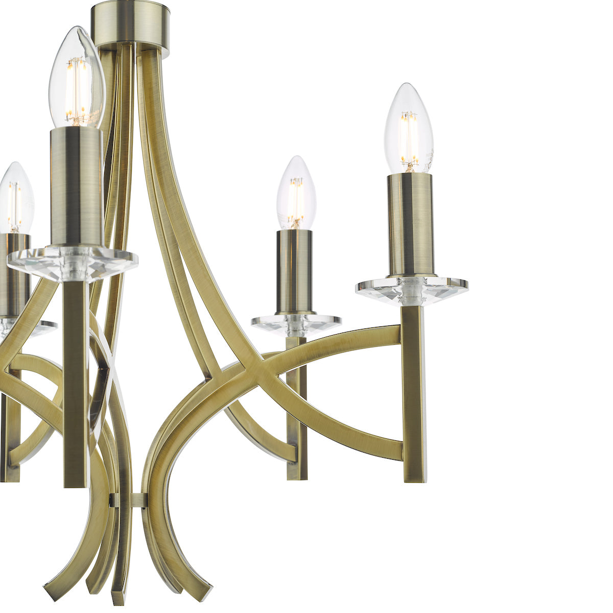Lyon 5 Light Armed Fitting Antique Brass Crystal