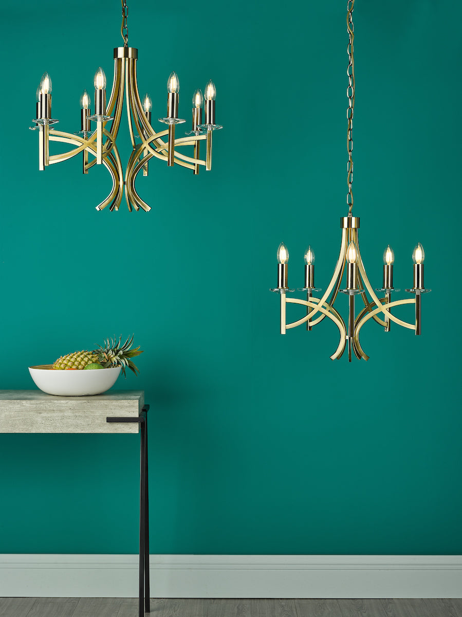 Lyon 5 Light Armed Fitting Antique Brass Crystal