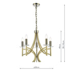 Lyon 5 Light Armed Fitting Antique Brass Crystal