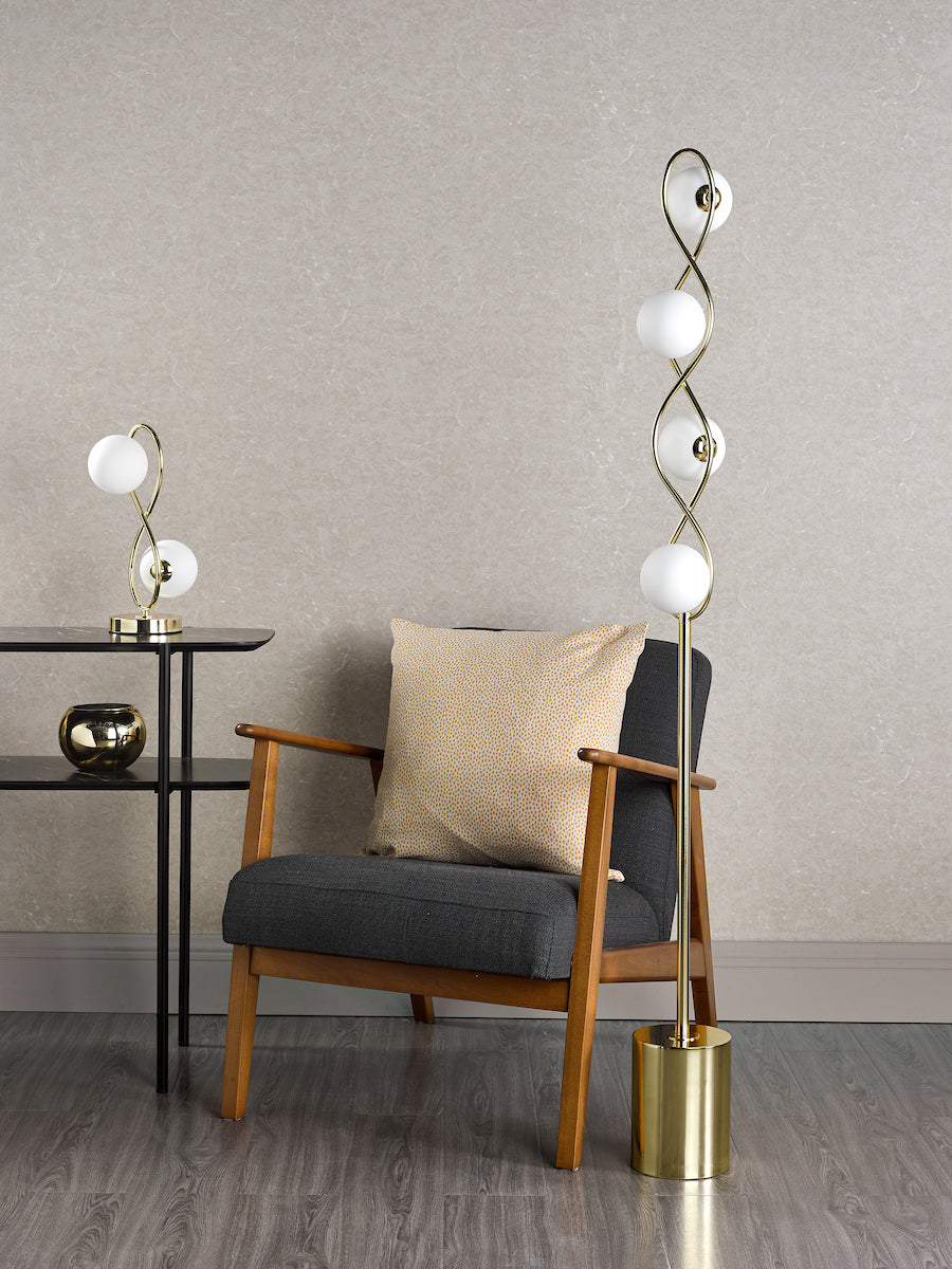 Lysandra 4 Light Floor Lamps Polished Gold and Opal Glass