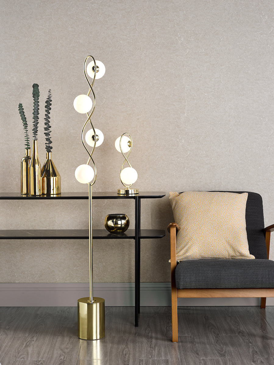 Lysandra 4 Light Floor Lamps Polished Gold and Opal Glass