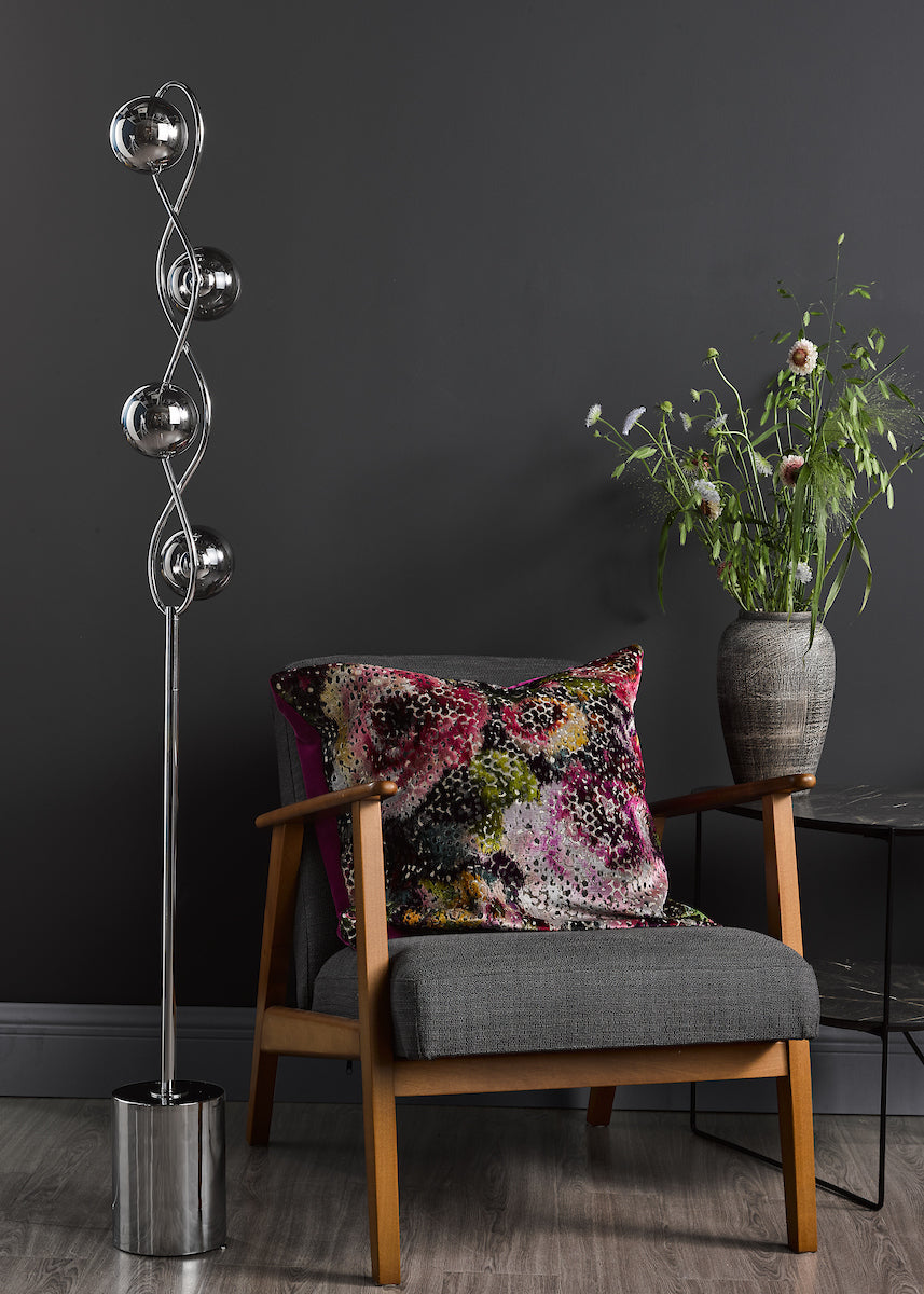 Lysandra 4 Light Floor Lamps Polished Chrome and Smoked Glass