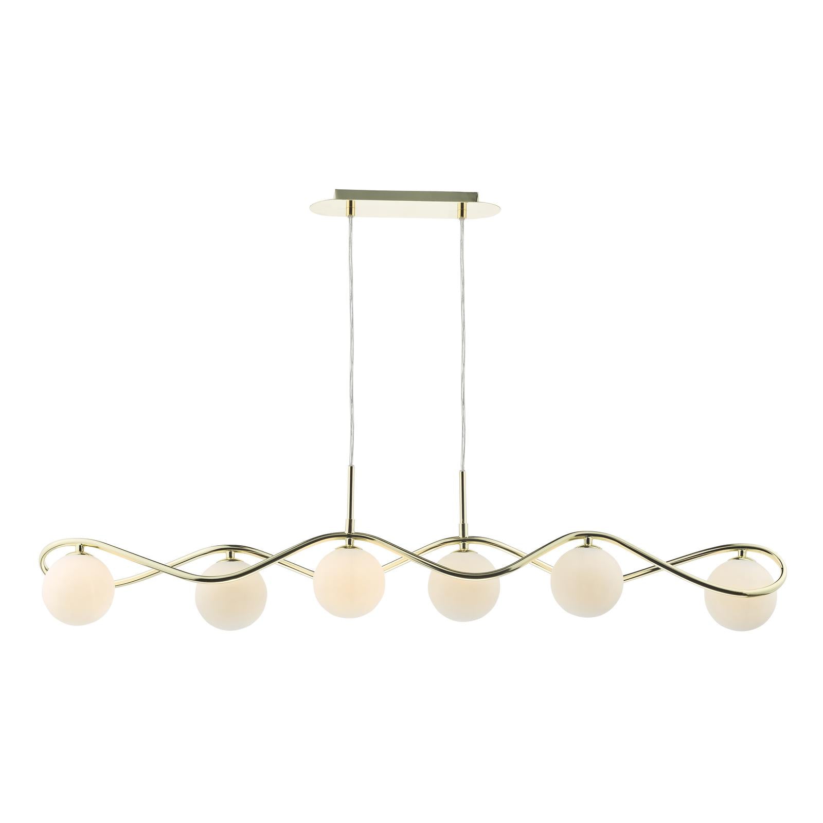 DAR Lysandra 6 Light Bar Pendant Polished Gold Opal Glass