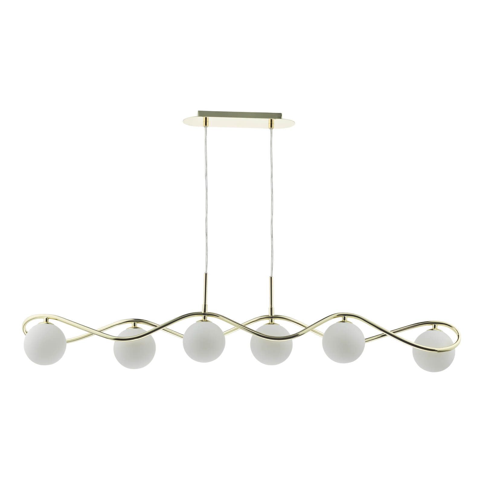 DAR Lysandra 6 Light Bar Pendant Polished Gold Opal Glass