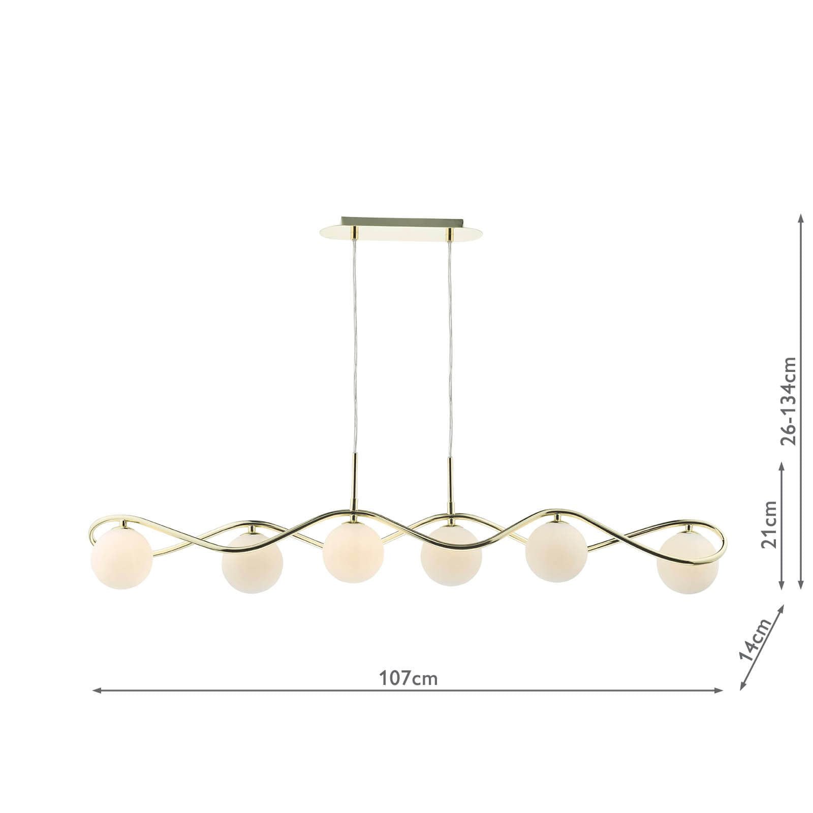 DAR Lysandra 6 Light Bar Pendant Polished Gold Opal Glass