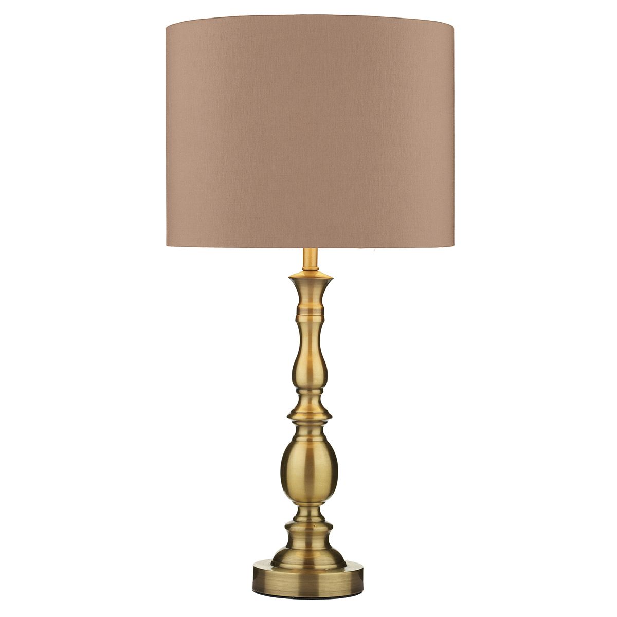 DAR Madrid Table Lamp Antique Brass Fabric Shade