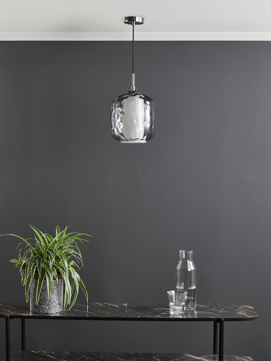 Majella Pendant Polished Chrome and Smoked Glass