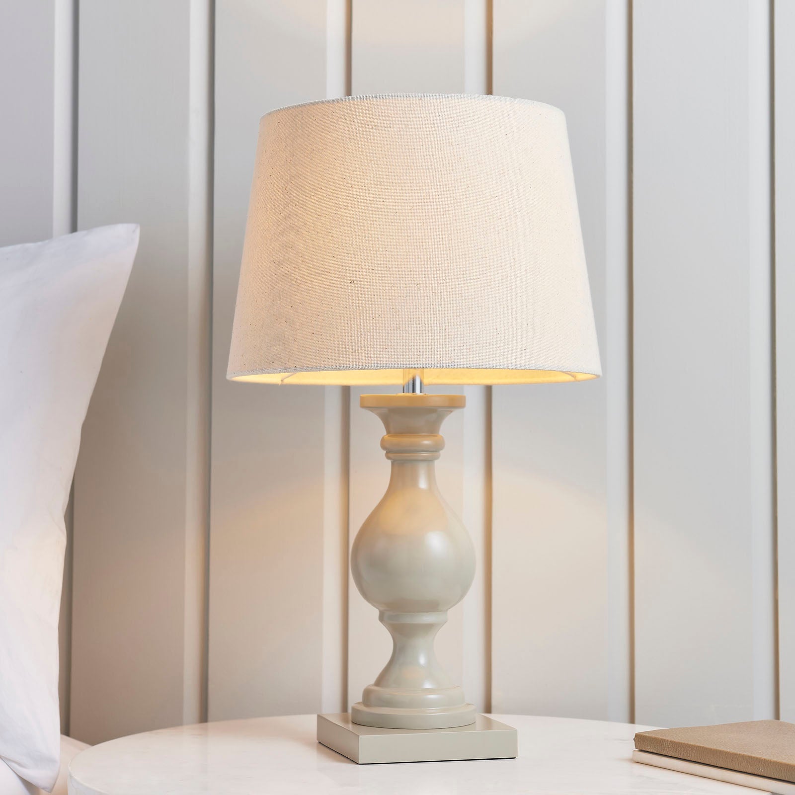 Marsham Taupe Table Lamp with Linen Shade & Inline Switch