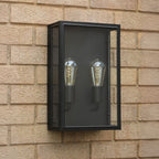 Mazin 2 Light Outdoor Wall Light Matt Black and Glass IP44