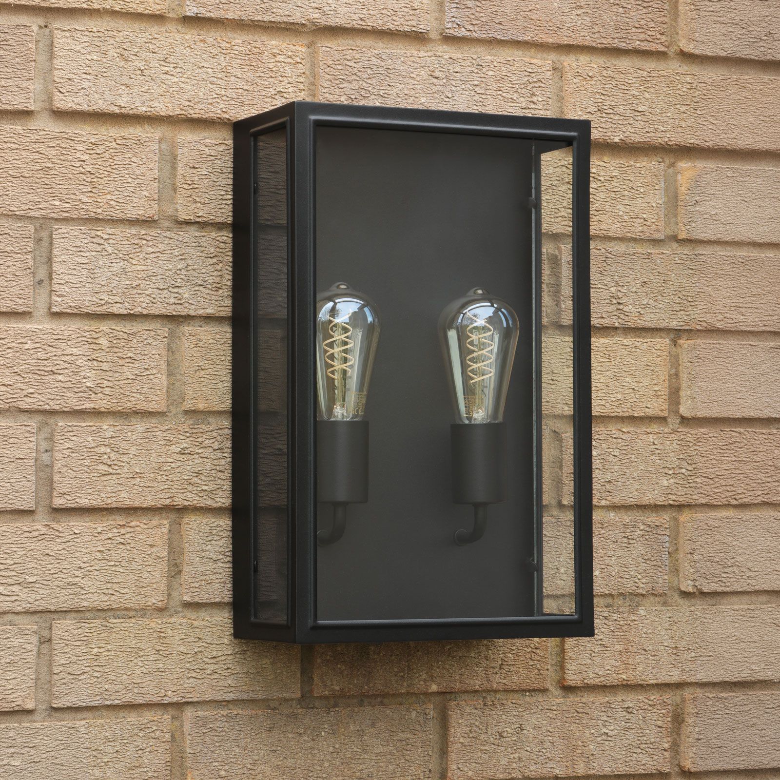 Mazin 2 Light Outdoor Wall Light Matt Black and Glass IP44