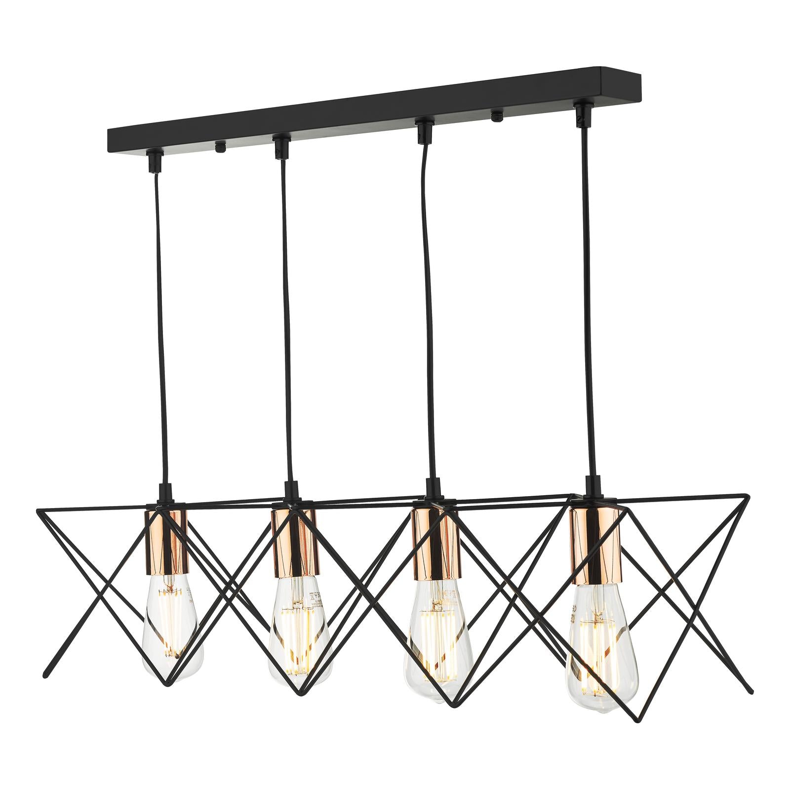 Industrial black wire pendant light with copper holders