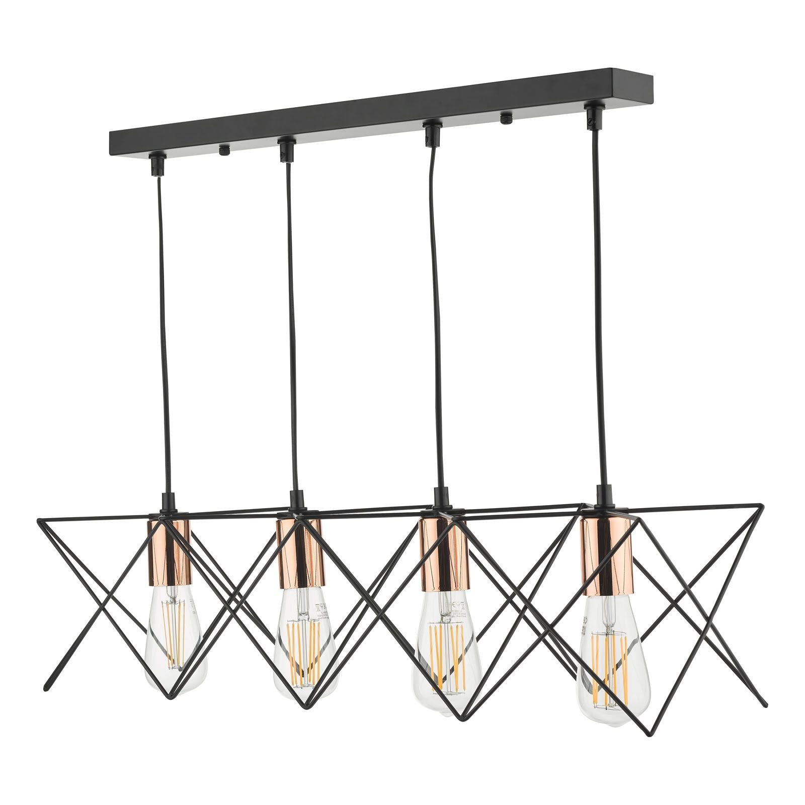 Midi 4 Light Bar Pendant Light Black with Copper Detail