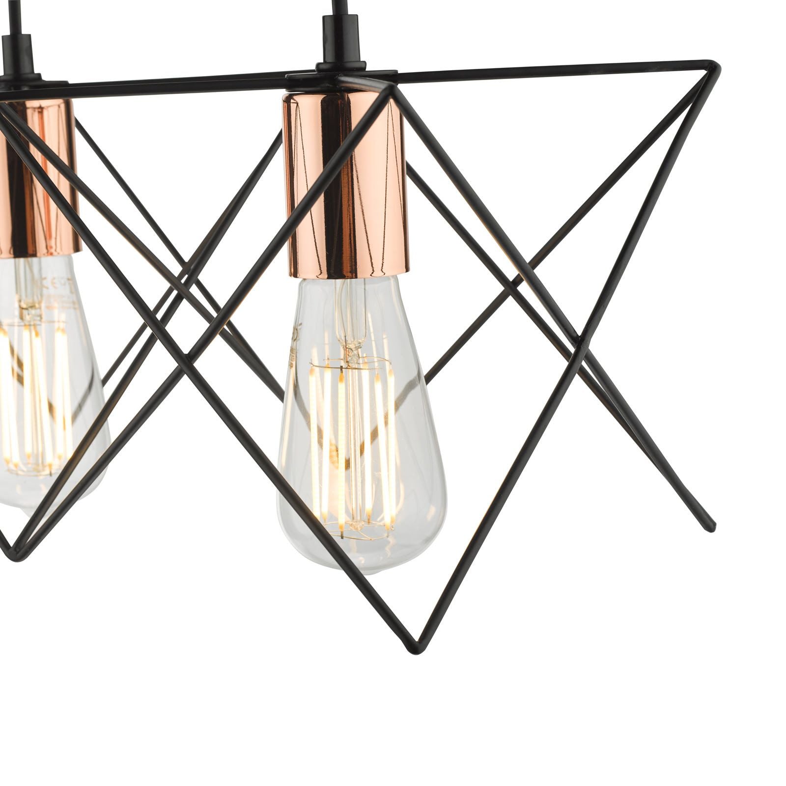Midi 4 Light Bar Pendant Light Black with Copper Detail