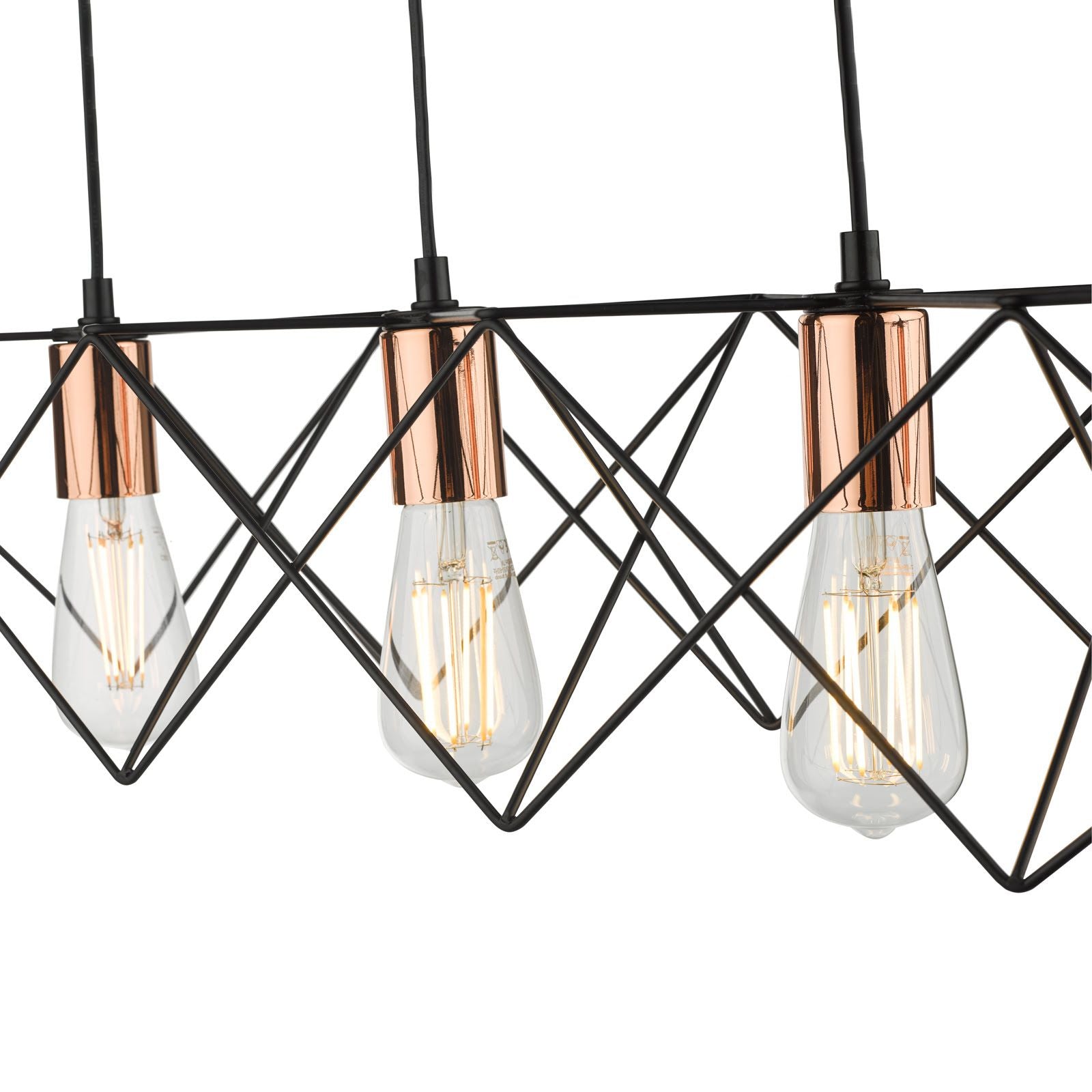 Midi 4 Light Bar Pendant Light Black with Copper Detail