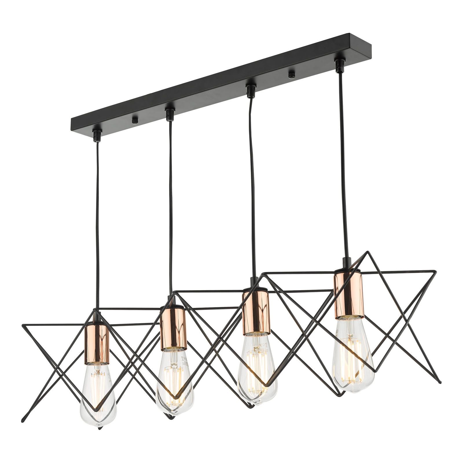 Midi 4 Light Bar Pendant Light Black with Copper Detail