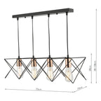 Midi 4 Light Bar Pendant Light Black with Copper Detail