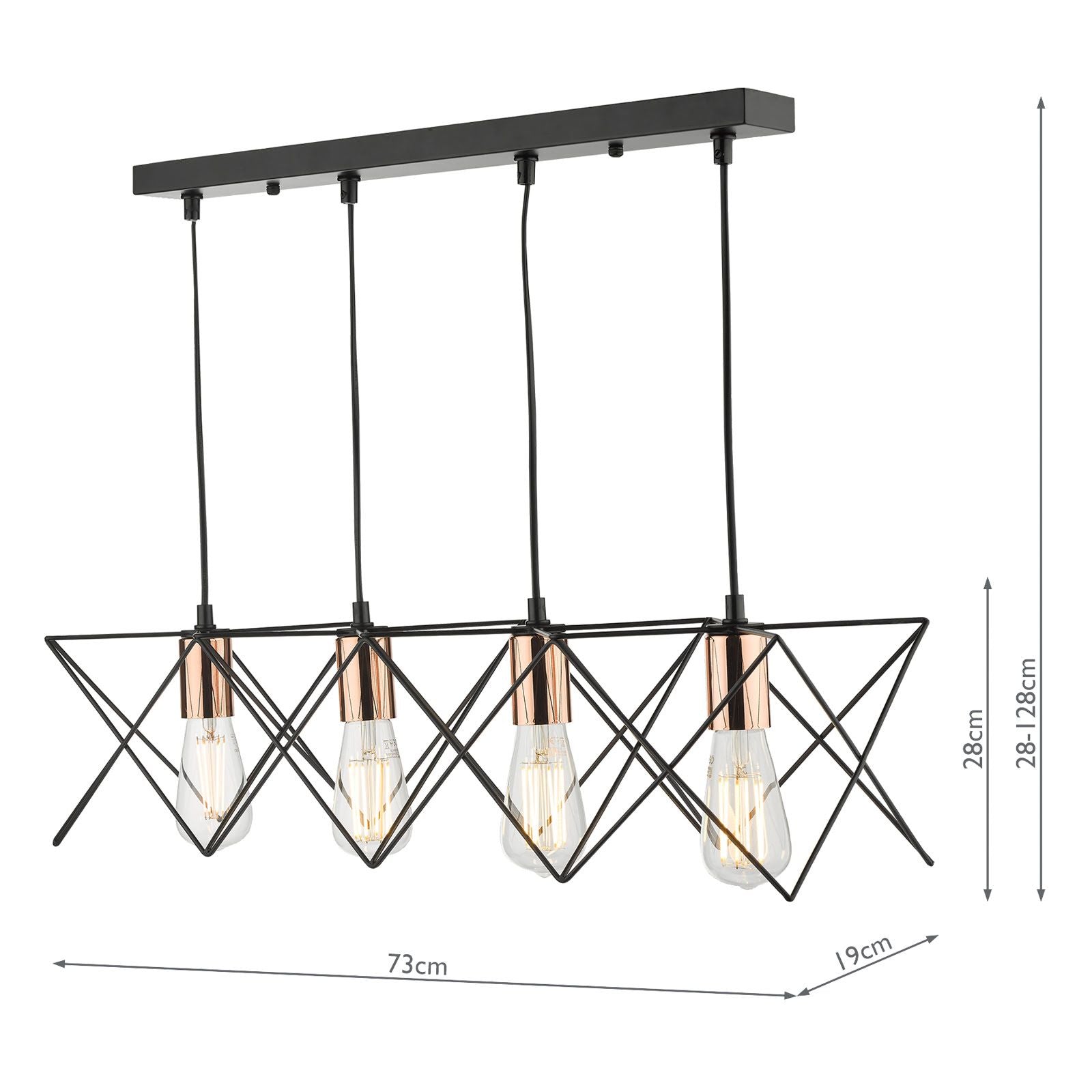 Midi 4 Light Bar Pendant Light Black with Copper Detail