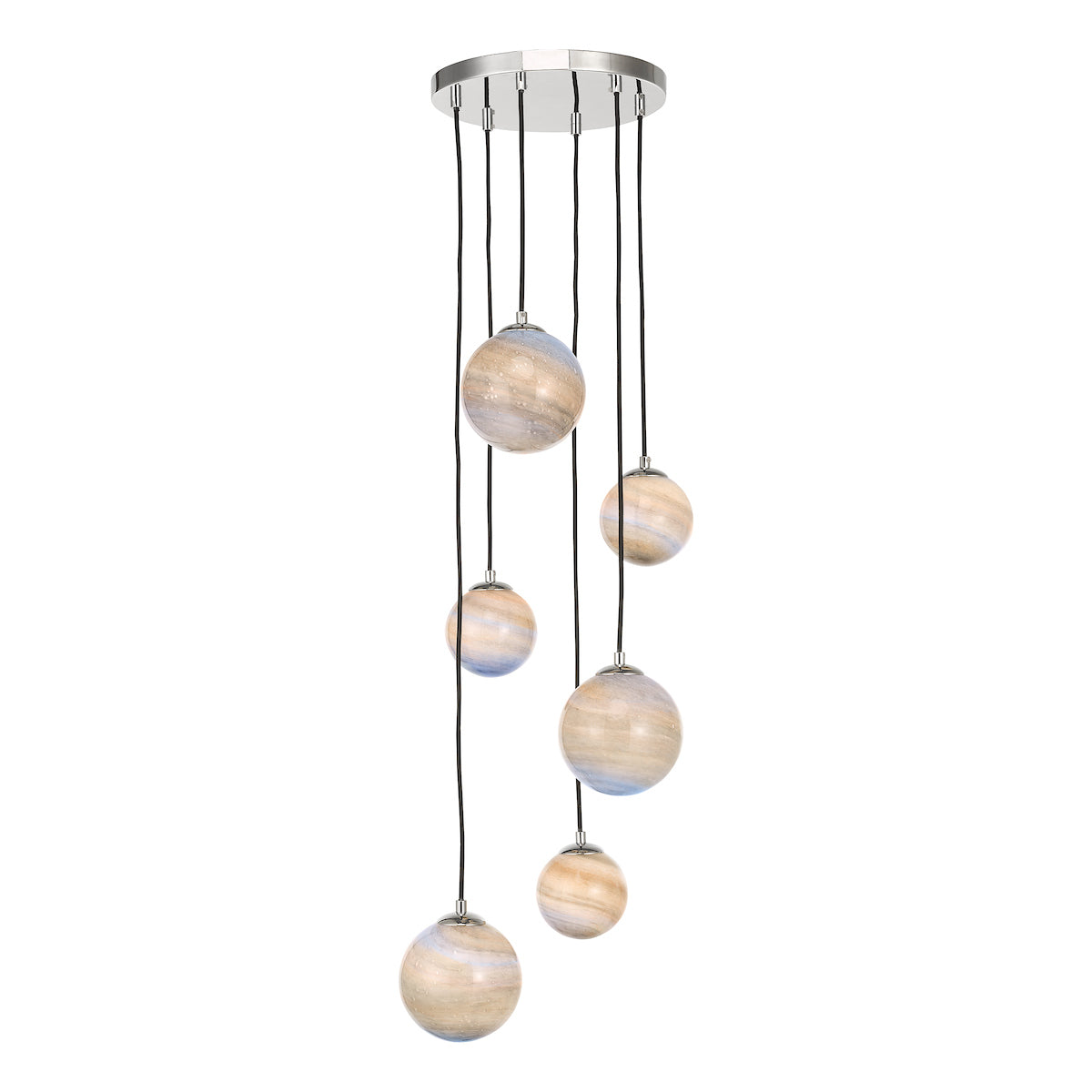 Mikara 6 Light Cluster Pendant Marble Effect Glass & Polished Chrome