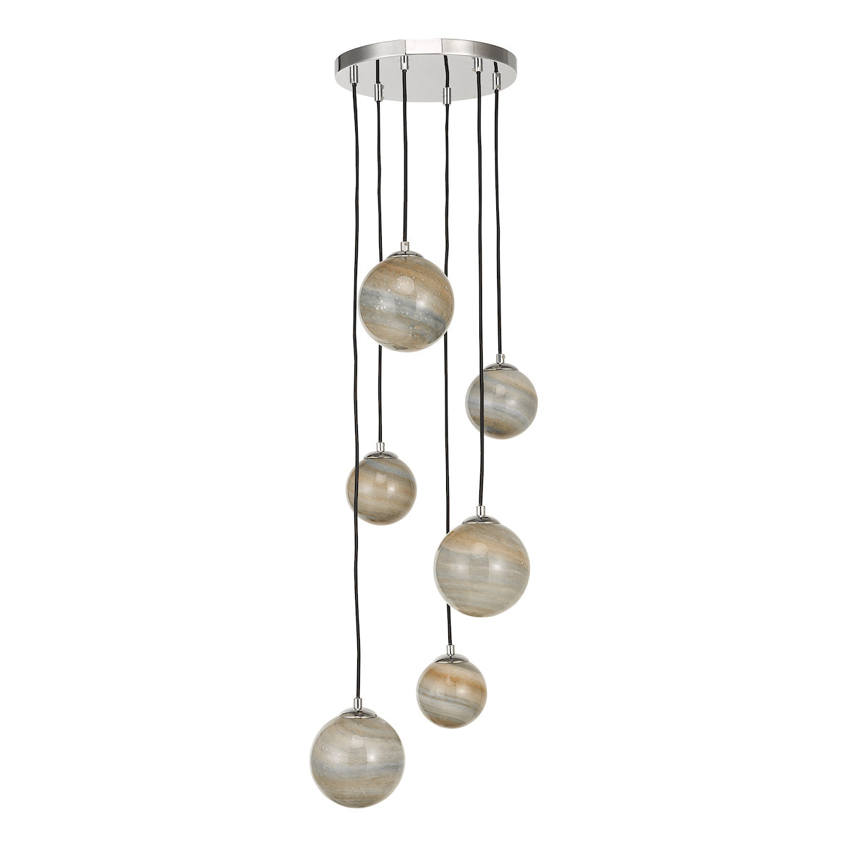 Mikara 6 Light Cluster Pendant Marble Effect Glass & Polished Chrome
