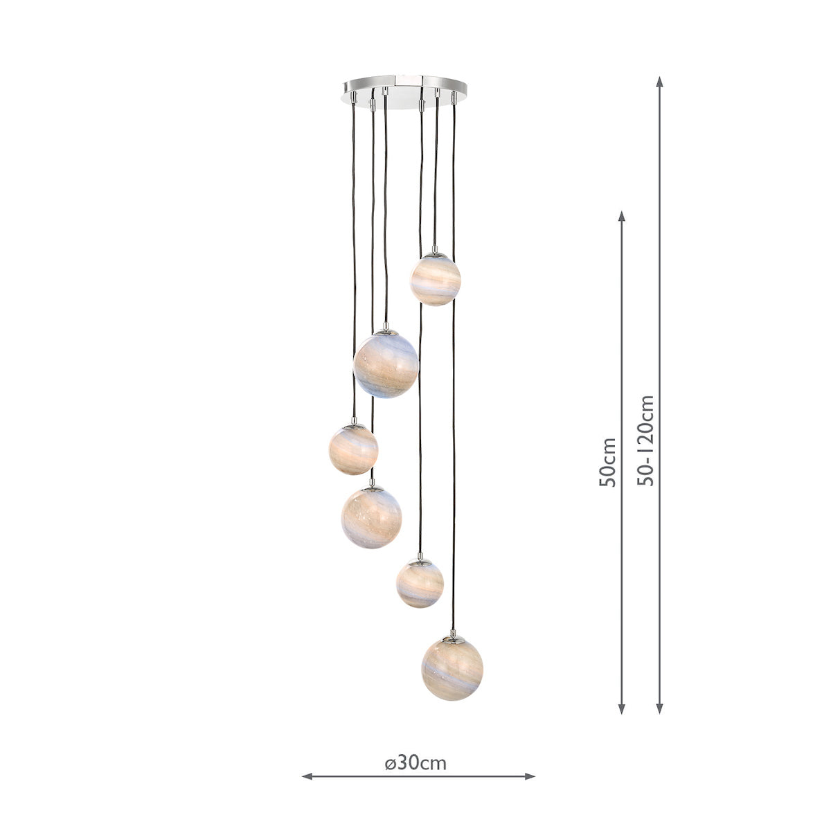 Mikara 6 Light Cluster Pendant Marble Effect Glass & Polished Chrome