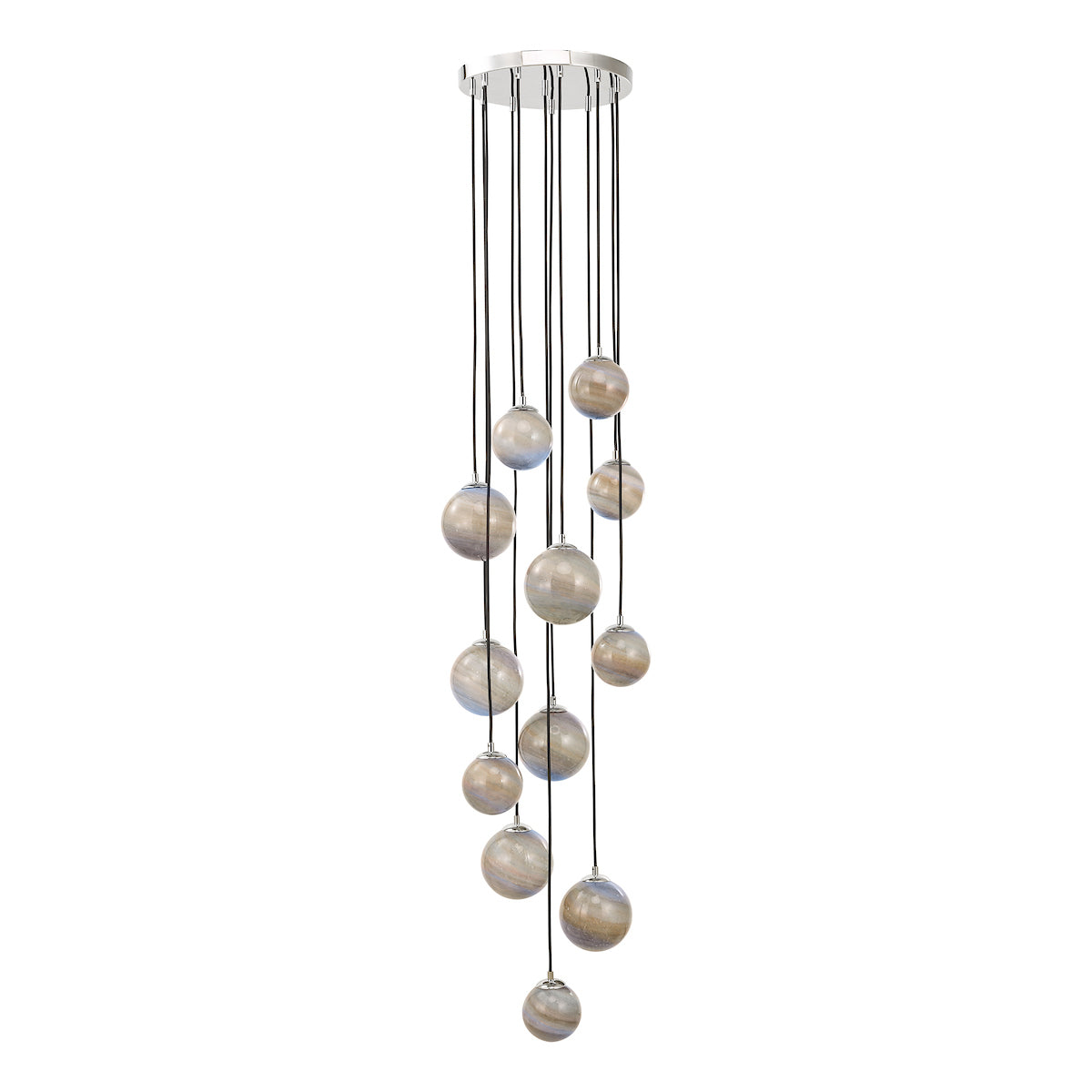 Mikara 12 Light Cluster Pendant Polished Chrome Marble Effect Glass 2.5M