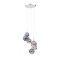 Mira 6 Light Cluster Pendant Polished Chrome Iridised Glass
