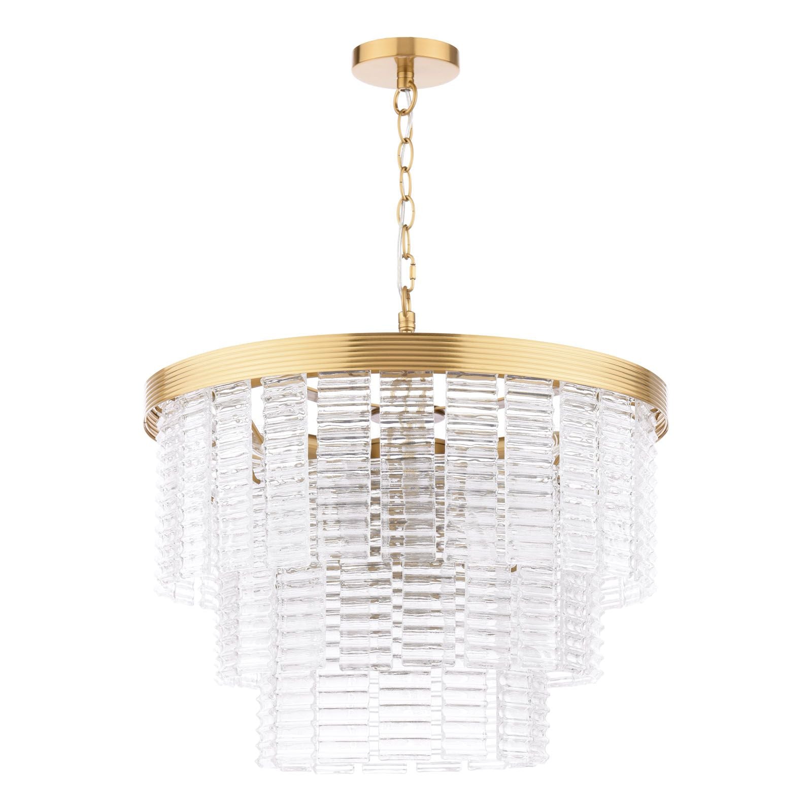 Moesha 6 Light Pendant Natural Brass and Ribbed Glass