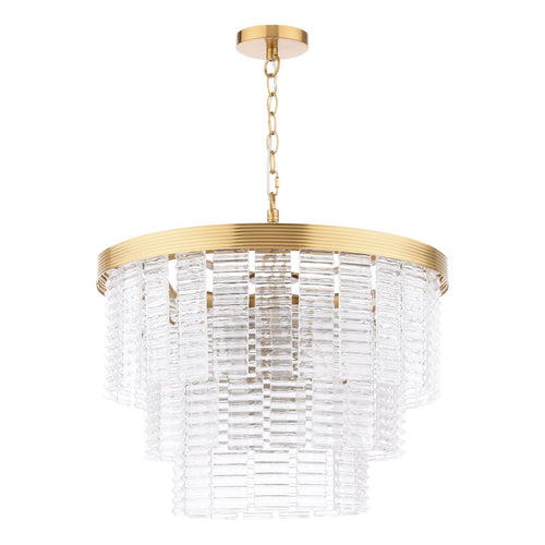 Moesha 6 Light Pendant Natural Brass and Ribbed Glass