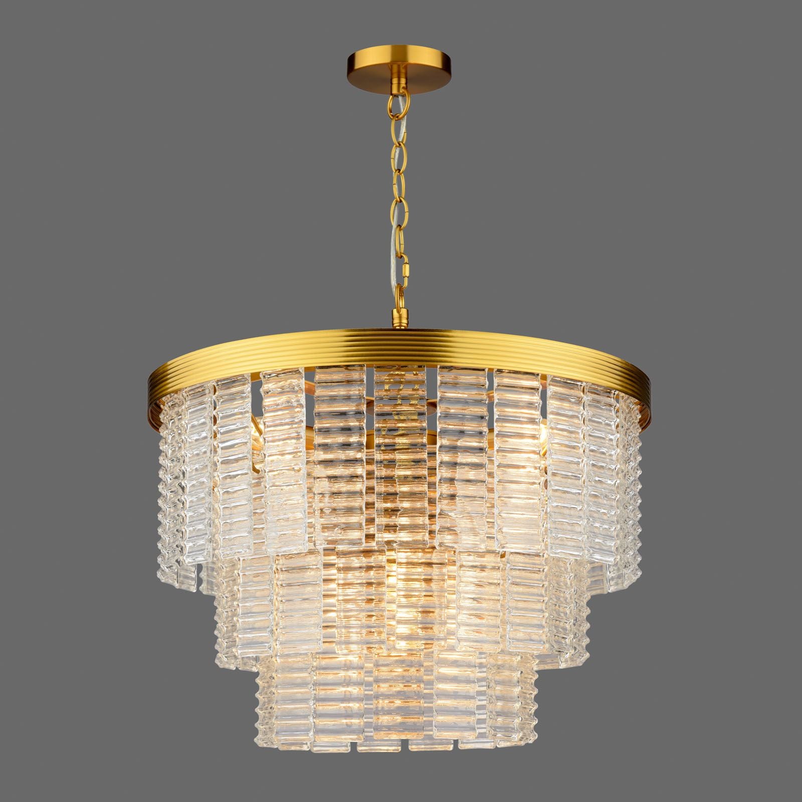Moesha 6 Light Pendant Natural Brass and Ribbed Glass