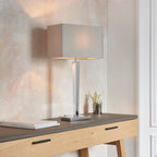 Moreto 1-Light Chrome Table Lamp with Grey Faux Silk Shade