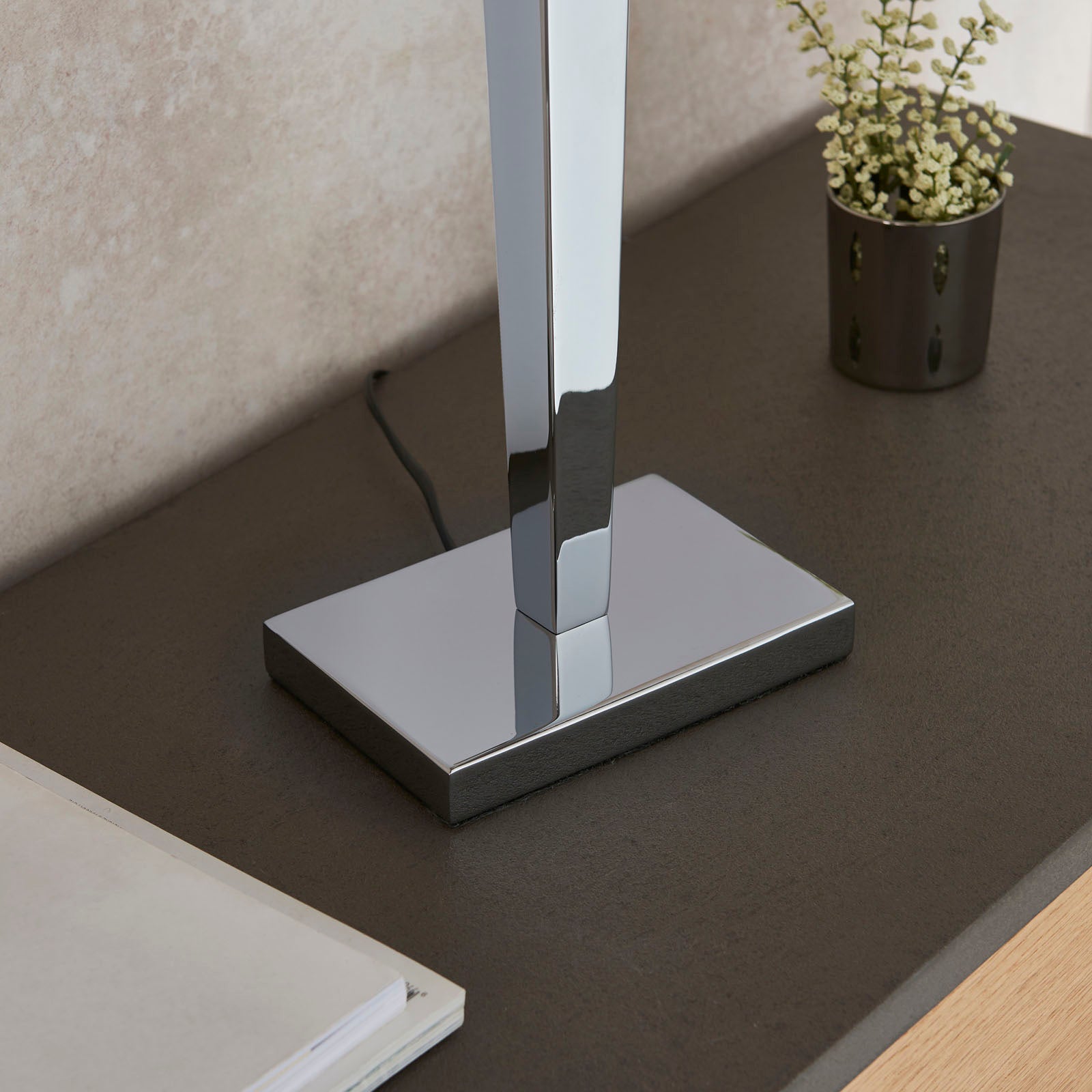 Moreto 1-Light Chrome Table Lamp with Grey Faux Silk Shade