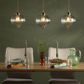 Antique brass 3 light bar pendant with ribbed glass shades