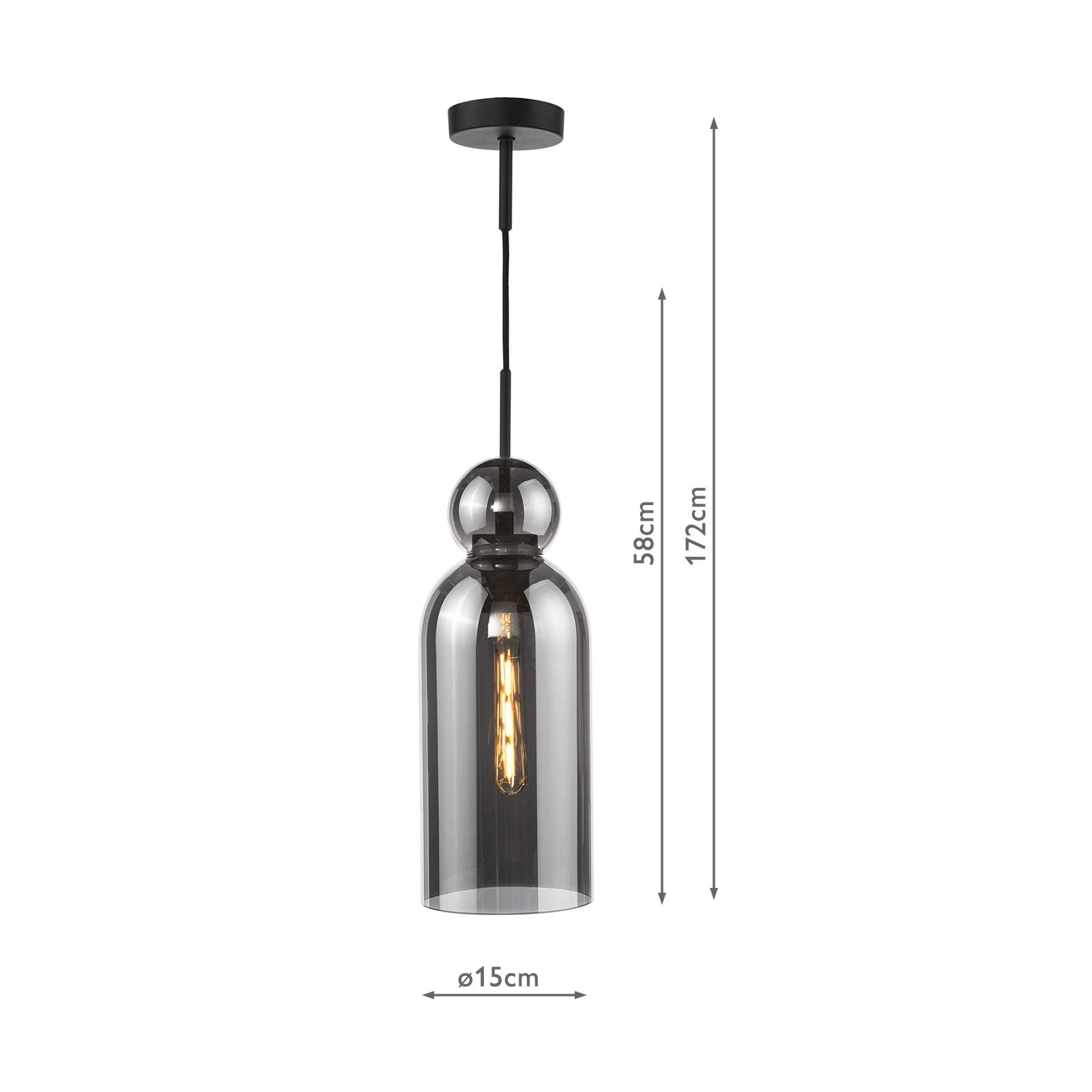 DAR Tao Smoked Glass Pendant Light Matt Black Modern Adjustable Drop