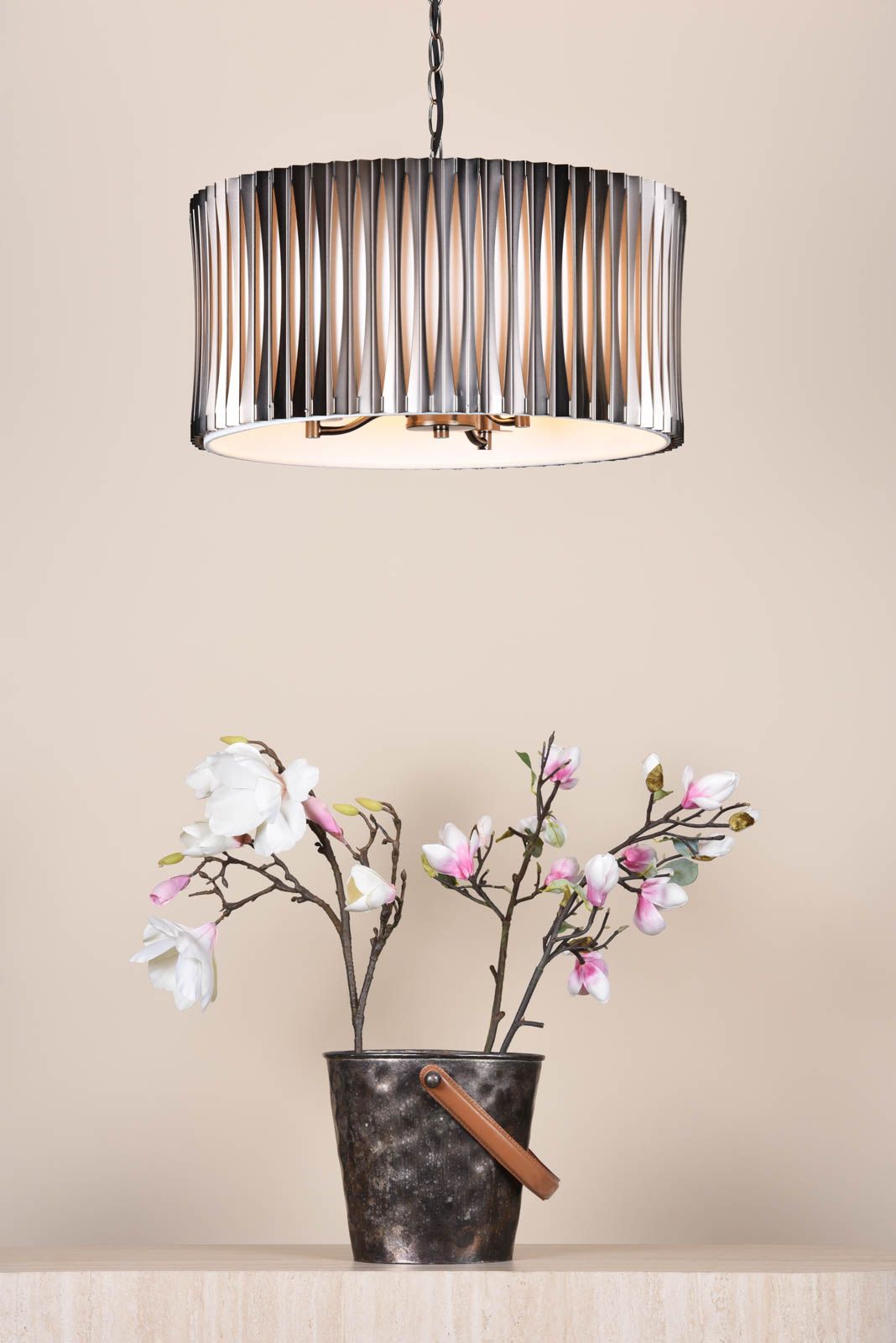 Netra 3 Light Pendant Satin Bronze and Ivory