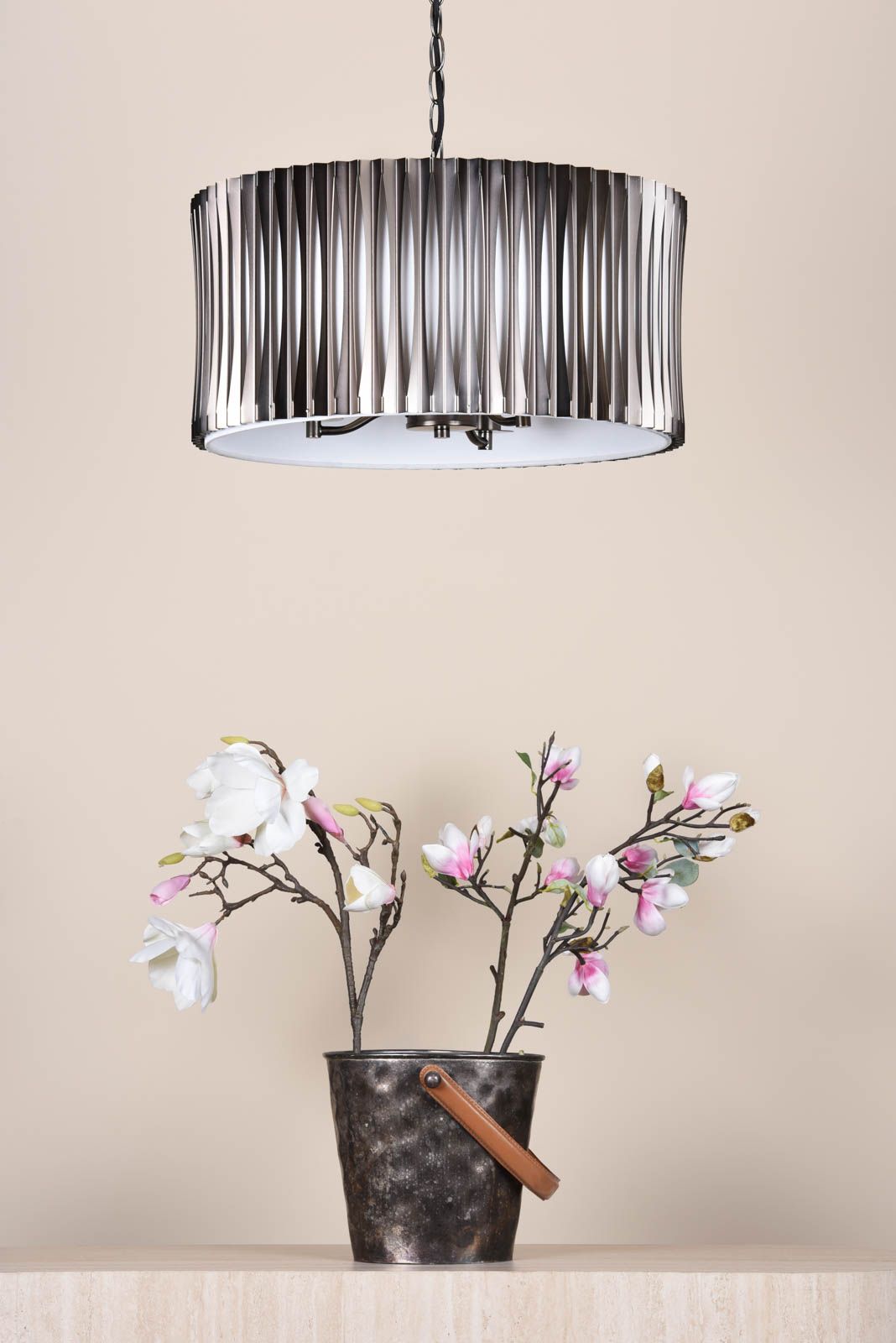 Netra 3 Light Pendant Satin Bronze and Ivory