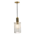 Nikolas Pendant Natural Solid Brass Ribbed Cylinder Glass