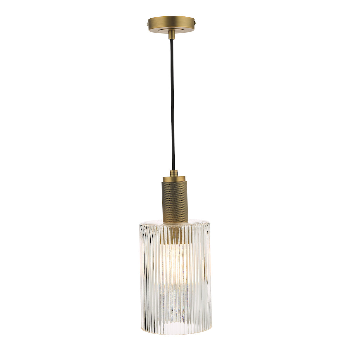 Nikolas Pendant Natural Solid Brass Ribbed Cylinder Glass