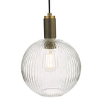 Nikolas Pendant Natural Solid Brass Ribbed Round Glass