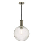 Nikolas Pendant Antique Chrome Ribbed Round Glass